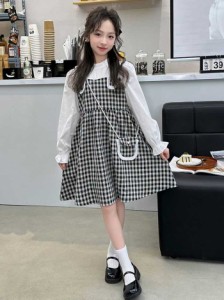 女の子ワンピース 子供服 ワンピース チェック柄 シンプル 新品 ストリート 2024春新作 日常用 お出掛け カジュアル 韓国風 子供用