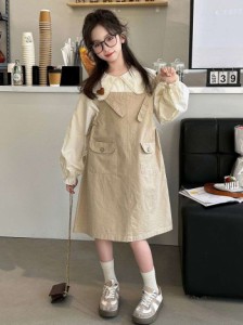 ワンピース 女の子服 子供服 カーキ 優しい シンプル 2点セット 新品 ストリート 2024春新作 日常用 お出掛け カジュアル 韓国風 子供用