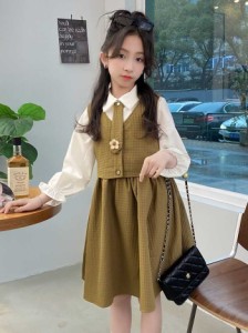 女の子服 2024春新作 新品 カーキ 緑色 可愛い ローズスカート 中国風 2点セット 写真を撮る 新入荷 お出掛け 子供服 カジュアル 長袖