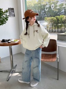 女の子スーツ 子供服 上下セット look 新品 パーカー デニムパンツ ストリート 2024春新作 可愛い 部屋着 お出掛け カジュアル 韓国風 子