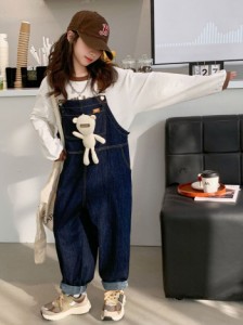 女の子セット 子供服 オーバーオール クマちゃん 上下セットデニムパンツ 新品 大人気 ストリート 2024春新作 可愛い 部屋着 お出掛け カ