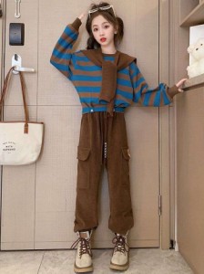 女の子セット 子供服 縞柄 上下セット newlook 新品 大人気 ストリート 2024春新作 可愛い 部屋着 お出掛け カジュアル 韓国風 子供用