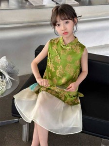 2024夏新作女の子ワンピース夏服中国風日常着ワンピースローブスカート お出掛け カジュアル 韓国風 子供用