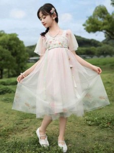 2024夏の新作女の子のワンピース日常着夏服中国風可？い刺繍新中国式古典ネットチュールスカート お出掛け カジュアル 韓国風 子供用