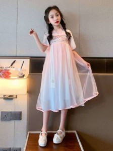 2024夏の新作女の子ワンピース夏服中国風日常着ワンピース刺繍姫メッシュワンピース お出掛け カジュアル 韓国風 子供用