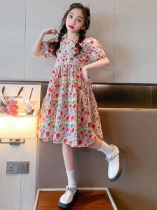 2024夏の新作女の子ワンピース夏服小学生韓国版プリンセス小花くびれ半袖可？いワンピースお出掛け カジュアル 韓国風 子供用