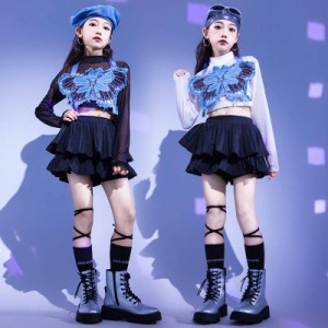 ダンストップス 長袖 キッズ ダンス衣装 3点セット ヒップホップ 子供 HIPHOP 演出服 長袖 ジャズダンス ステージ衣装ガールズ