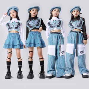 ダンストップス 長袖 キッズ ダンス衣装 セット 格好い ヒップホップ 子供 HIPHOP 演出服 長袖 ジャズダンス ステージ衣装ガールズ