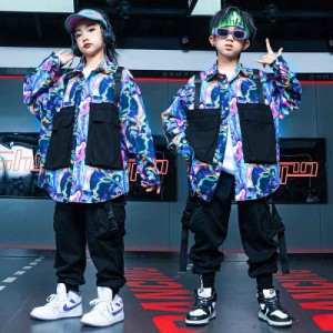 ダンストップス HIPHOP jazz 演出服 長袖 キッズ ダンス衣装 3点セット ヒップホップ 子供 長袖 ジャズダンス ステージ衣装ガールズ