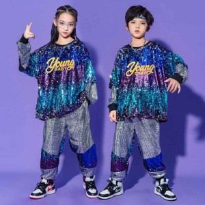 ダンストップス HIPHOP jazz 演出服 長袖 キッズ ダンス衣装 セット ヒップホップ 子供 長袖 ジャズダンス ステージ衣装ガールズ