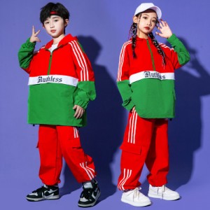 ダンストップス HIPHOP jazz 演出服 長袖 キッズ ダンス衣装 2点セット ヒップホップ 子供 長袖 ジャズダンス ステージ衣装ガールズ 