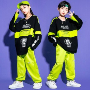 ダンストップス HIPHOP 新入荷 演出服 長袖 キッズ ダンス衣装 2点セット ヒップホップ 子供 長袖 ジャズダンス ステージ衣装ガールズ