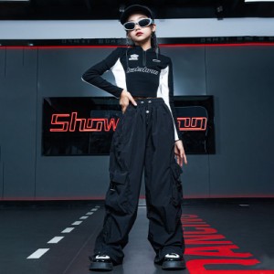 ダンストップス HIPHOP 新入荷 演出服 キッズ ダンス衣装 2点セット 格好い ヒップホップ 子供 長袖 ジャズダンス ステージ衣装ガールズ