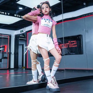 ダンストップス HIPHOP 夏 演出服 キッズ ダンス衣装 2点セット 格好い ヒップホップ 子供 長袖 ジャズダンス ステージ衣装ガールズ