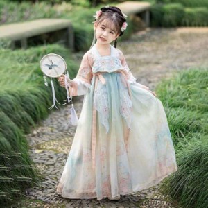 子供服漢服 ワンピース キッズ 女の子 カジュアル お姫様 中国風 ドレス dress 刺?柄 誕生日 七五三 グラデーション 花柄 長袖 おしゃれ 