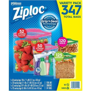 送料無料！Ziploc ガロン クォーツ スナック&サンドイッチバッグ (バラエティ347袋)