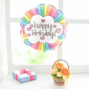【誕生日用】飛び出すバルーンアレンジメント〜happy birthday〜（レインボーカラー）  誕生日 お祝い プレゼント フラワーギフト 女性 
