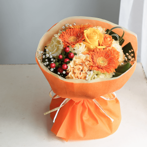 そのまま飾れる花束｜スタンドブーケ「フレッシュオレンジ」L 誕生日 お祝い プレゼント フラワーギフト 女性 母 入学 還暦 結婚 花 生花