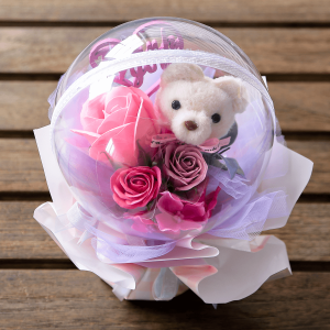 【ソープフラワー】クマとバラのアレンジメント 誕生日 お祝い プレゼント フラワーギフト 女性 母 入学 還暦 結婚 花 生花