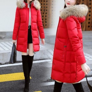 レディース 上着 コート アウター ミディアム丈 フード付き ダウンコート フェイクファー 暖かい 可愛い かわいい 韓国 かっこいい カジ
