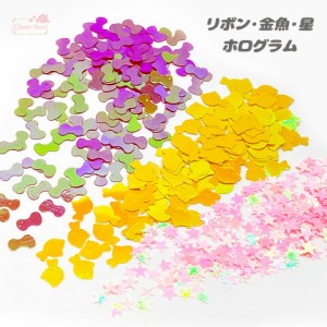 ネイルやレジンクラフトに グリッター リボン 金魚 星 約2g ホログラム スパンコール ラメ レジン UVレジン 封入 パウダー   RP-61