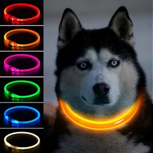 発光首輪　ペット首輪　　USB充電式　サイズ調整可　猫犬 小型犬　中型犬　大型犬の夜間安全　犬首輪ライト