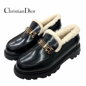 未使用 クリスチャンディオール CHRISTIAN DIOR DIOR CODE ローファー 革靴 シューズ シアリング ロゴ レザー ボア ブラック 黒