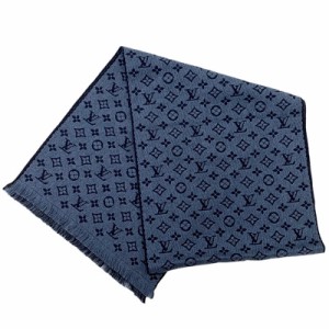 ルイヴィトン LOUIS VUITTON ウール ネイビー ブルー モノグラム ロゴ マフラー