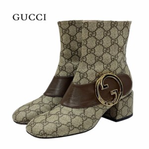 グッチ GUCCI ブーツ ショートブーツ 靴 シューズ レザー ベージュ ブラウン ゴールド GGスプリーム ベルト