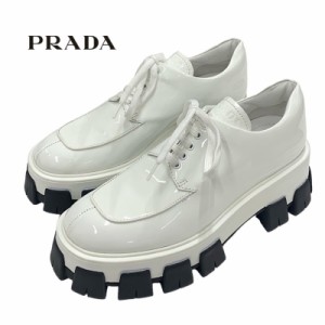 プラダ PRADA ローファー 革靴 靴 シューズ パテント ホワイト レースアップシューズ 厚底 プラットフォーム