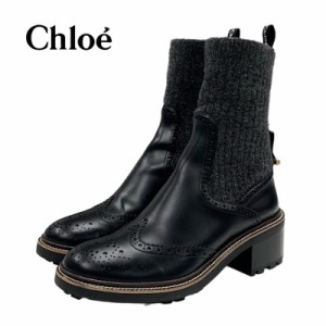 クロエ Chloe フランヌ ブーツ ショートブーツ ソックスブーツ 靴 シューズ レザー ウール ニット ブラック グレー