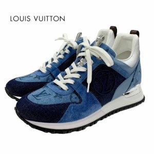 未使用 ルイヴィトン LOUIS VUITTON ランアウェイライン モノグラム スニーカー 靴 シューズ LVロゴ インヒール デニム ブルー