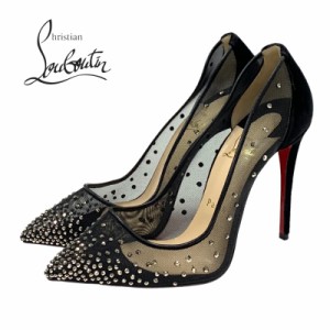 未使用 クリスチャンルブタン Christian Louboutin パンプス パーティーシューズ 靴 シューズ ラインストーン メッシュ ベロア ブラック 