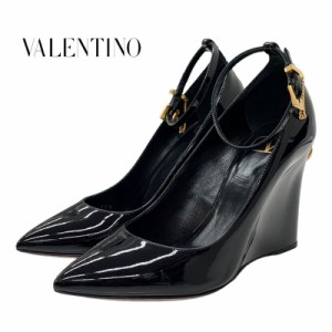 ヴァレンティノ VALENTINO パンプス 靴 シューズ スタッズ ウェッジソール ストラップ パテント ブラック 黒