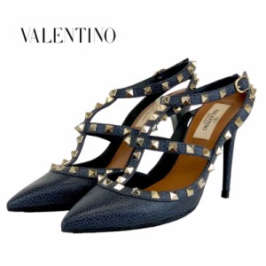 ヴァレンティノ VALENTINO パンプス サンダル 靴 シューズ ロックスタッズ レザー ネイビー ゴールド