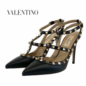 未使用 ヴァレンティノ VALENTINO パンプス サンダル 靴 シューズ ロックスタッズ レザー ブラック 黒 ゴールド