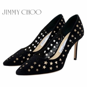 未使用 ジミーチュウ JIMMY CHOO ROMY パンプス 靴 シューズ スター パンチング スエード ブラック 黒