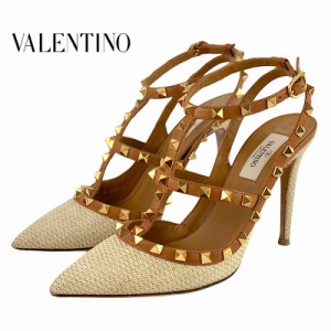 ヴァレンティノ VALENTINO パンプス 靴 シューズ ストロー レザー ベージュ ブラウン ゴールド パーティーシューズ サンダル