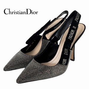 クリスチャンディオール CHRISTIAN DIOR JADIOR パンプス 靴 シューズ スエード ブラック サンダル スリングバック ラインストーン