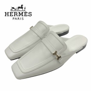 エルメス HERMES グルーピー フラットシューズ スリッポン 靴 シューズ レザー ホワイト ゴールド 未使用 ミュール スリッパサンダル