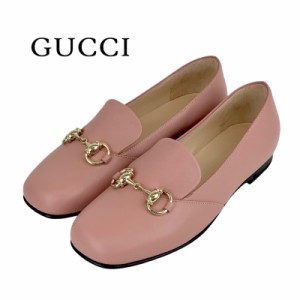 グッチ GUCCI ローファー 革靴 靴 シューズ レザー ピンク ゴールド 未使用 フラットシューズ ホースビット