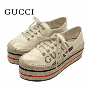 グッチ GUCCI スニーカー 靴 シューズ キャンバス アイボリー レッド ブルー 未使用 ロゴ エスパドリーユ プラットフォーム 厚底