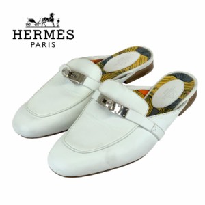 エルメス HERMES オズ フラットシューズ スリッポン 靴 シューズ レザー ホワイト ミュール ケリー金具