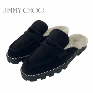 ジミーチュウ JIMMY CHOO フラットシューズ スリッポン 靴 シューズ スエード ファー ブラック ベージュ 未使用 ミュール