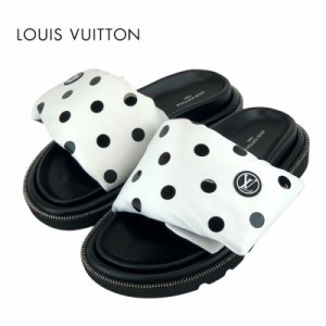ルイヴィトン LOUIS VUITTON プールピローライン サンダル 靴 シューズ サテン ホワイト ブラック 未使用 フラットサンダル ミュール