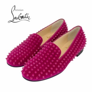 クリスチャンルブタン Christian Louboutin フラットシューズ 靴 シューズ ベロア ピンクパープル系 スリッポン スパイク スタッズ