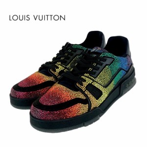 ルイヴィトン LOUIS VUITTON LV トレイナーライン スニーカー 靴 シューズ レザー ブラック レインボー 未使用 ラインストーン