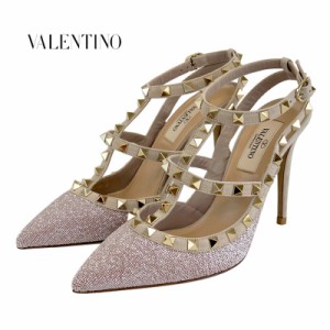 ヴァレンティノ VALENTINO パンプス 靴 シューズ スエード ピンク ピンクベージュ ゴールド サンダル ロックスタッズ ビーズ