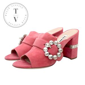 ミュウミュウ miumiu グリッターストラップサンダル 36 ブルー