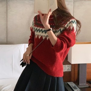 メリンス 幾何学 長袖 ラウンドネック ニット [2カラー]」 レディース服がお得な     